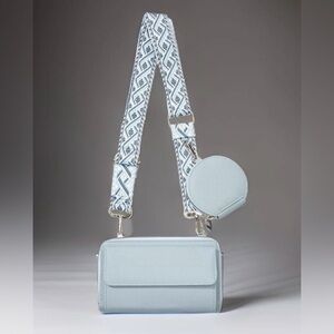 New!Blue VEGAN LEATHER CROSSBODY DUO WALLET HANDBAG
